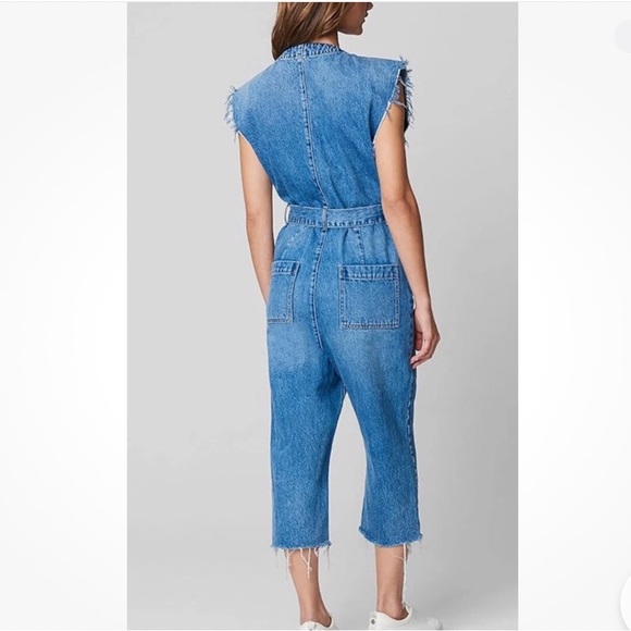 NWT BLANK NYC Distressed Cropped Denim Belted Jumpsuit - Picture 2 of 7